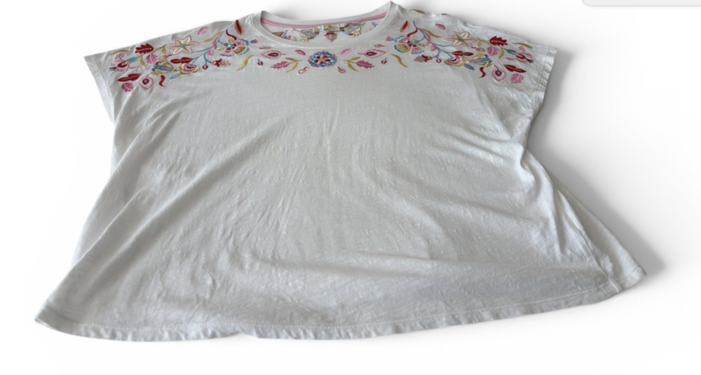 WOMENS BODEN BOHO WHITE EMBROIDERED TEE SHIRT SIZE 14